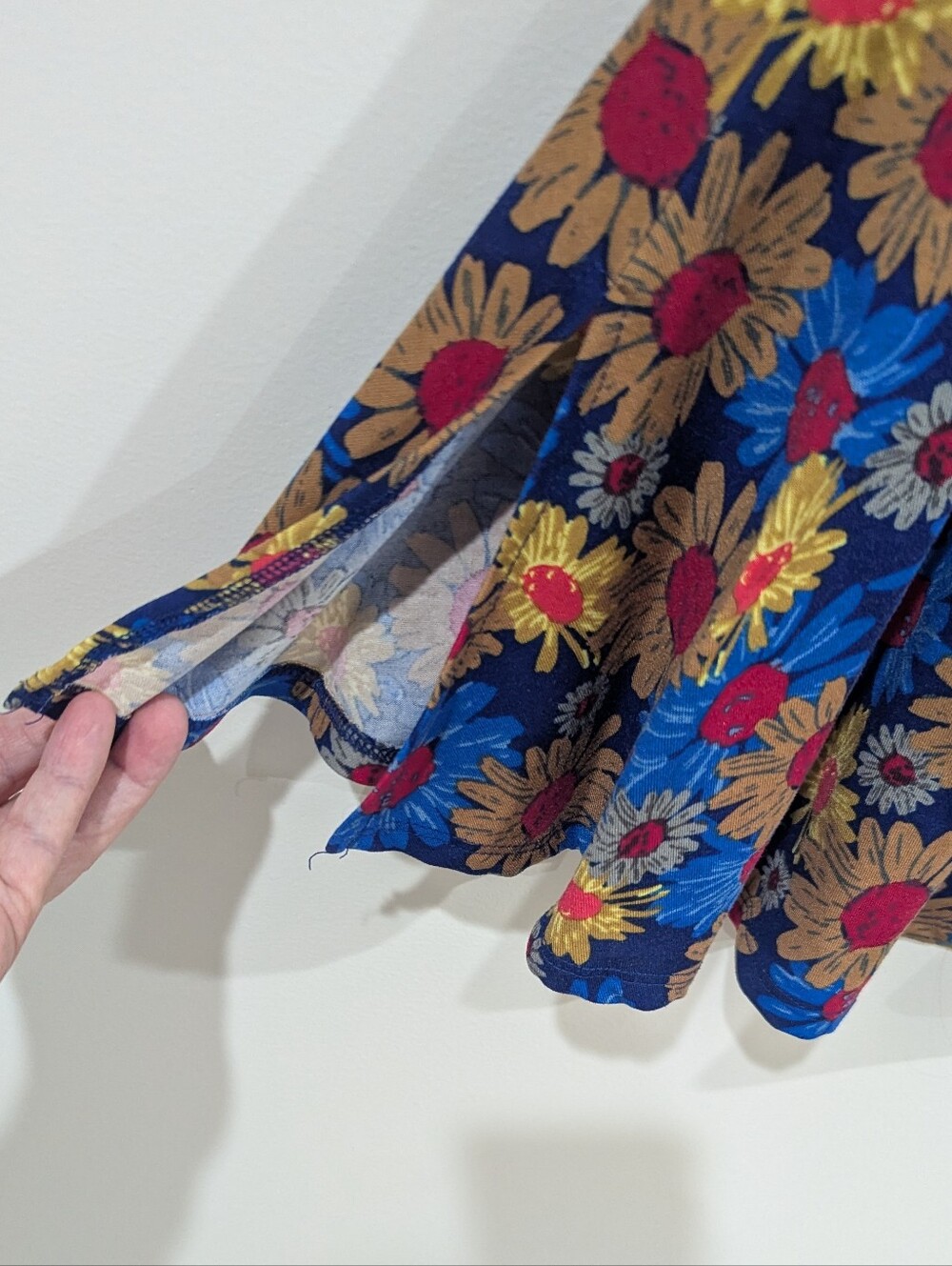 LuLaRoe Blue Floral Scoop Neck Tunic with Red and Yellow Accents - Picture 3 of 4